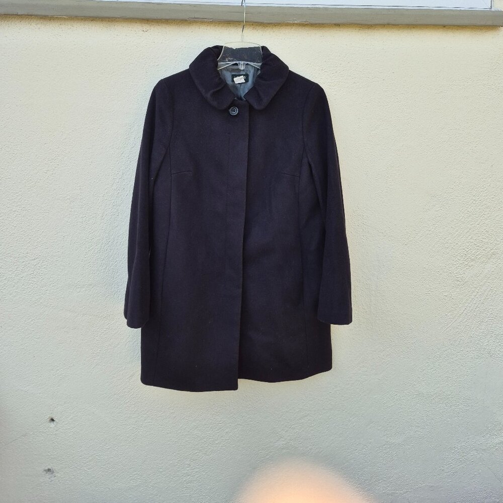 J Crew 100% Wool Black Peacoat Car Coat Retro Classic Whimsigoth Preppy Architec